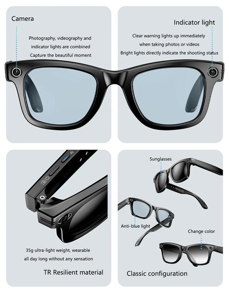 AI Smart Glasses with Camera & Bluetooth Audio - Tidesmit Multi-Lens Tidesmit