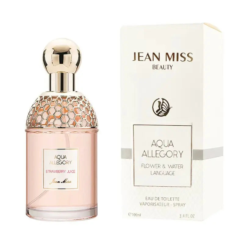 Jean Miss Aqua Allegory Strawberry Juice EDT, 100ml floral perfume, gold honeycomb bottle, long-lasting women’s scent.