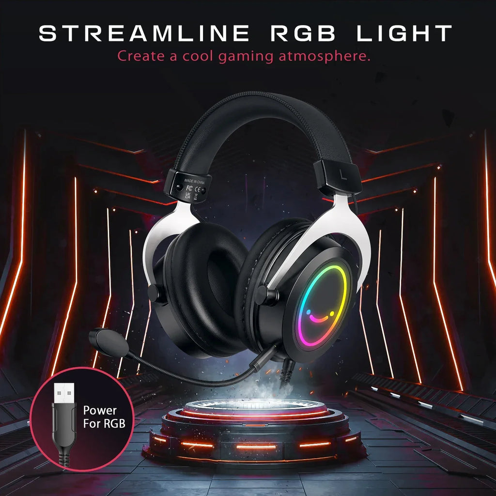 Tidesmit Gaming Headset with RGB, Memory Foam & PC Mic - Black Tidesmit