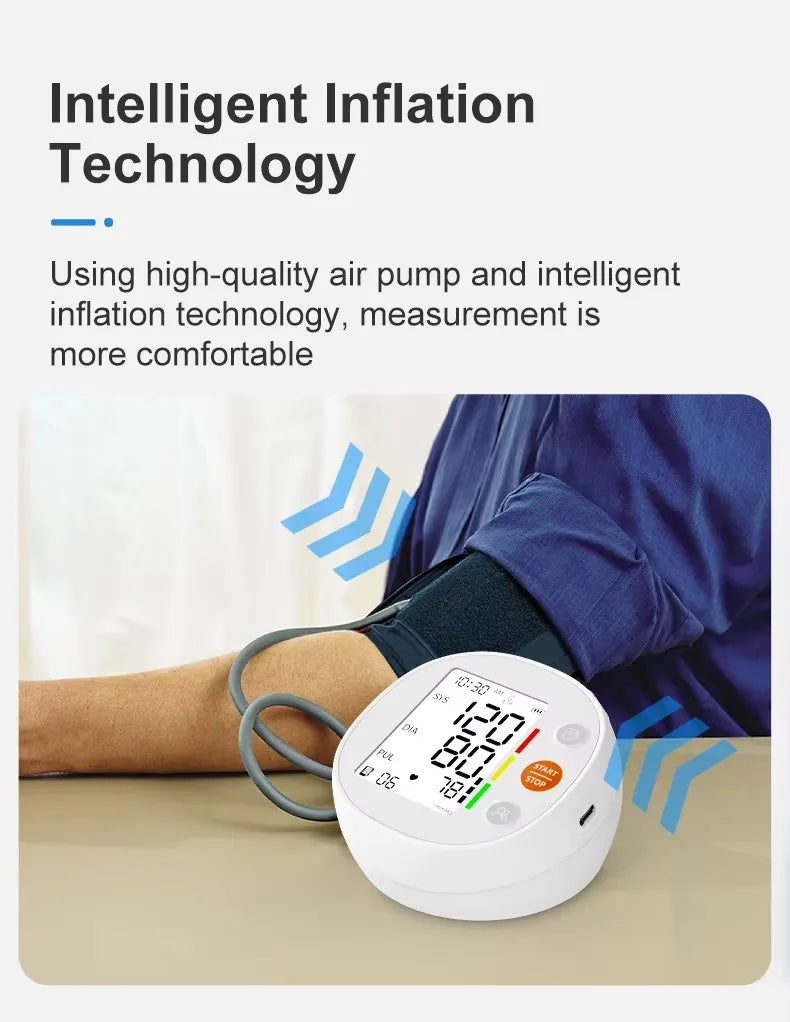Upper Arm Blood Pressure Monitor Round Large Screen Fully Automatic High Precision Medical Grade Electronic BP Meter for Home