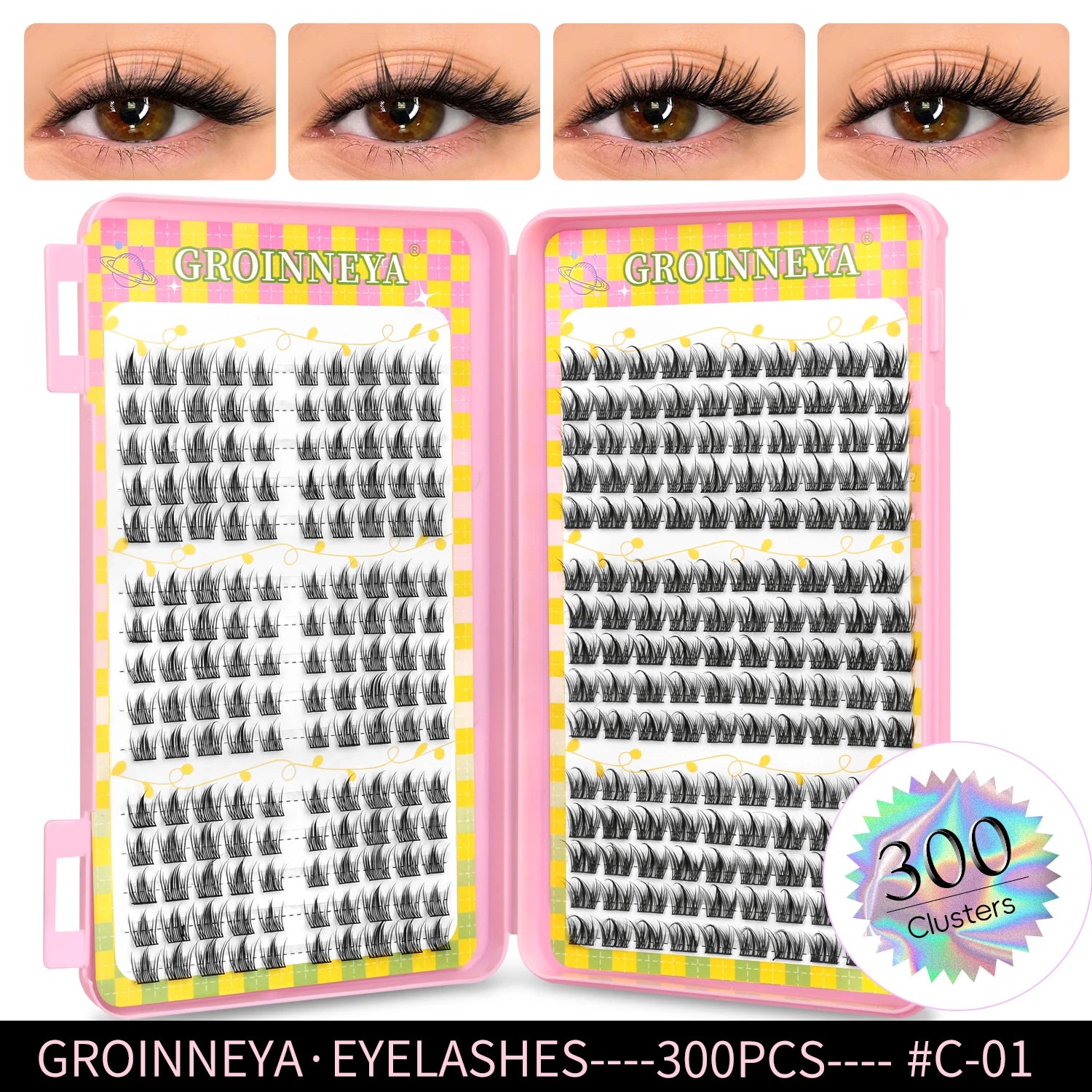 GROINNEYA Eyelashes Clusters 320 pcs Natural Eyelash extension Cluster Lashes Volume Mixed Tray Lashes Cluster Natural