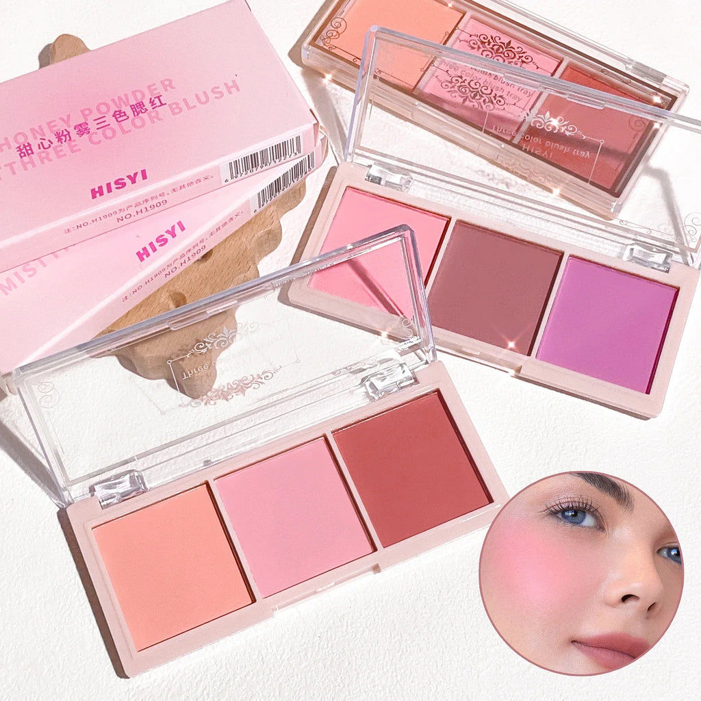 Tidesmit 3-Color Cheek Red Plate for natural matte milk tea orange eye makeup detail view showing high pigment