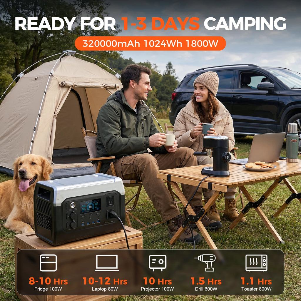 CTOLITY 1800W Camping Portable Power Station 1024Wh Lifepo4 Pure Sinve Wave Solar Generator Outdoor XP1000 110V AC Garden Party