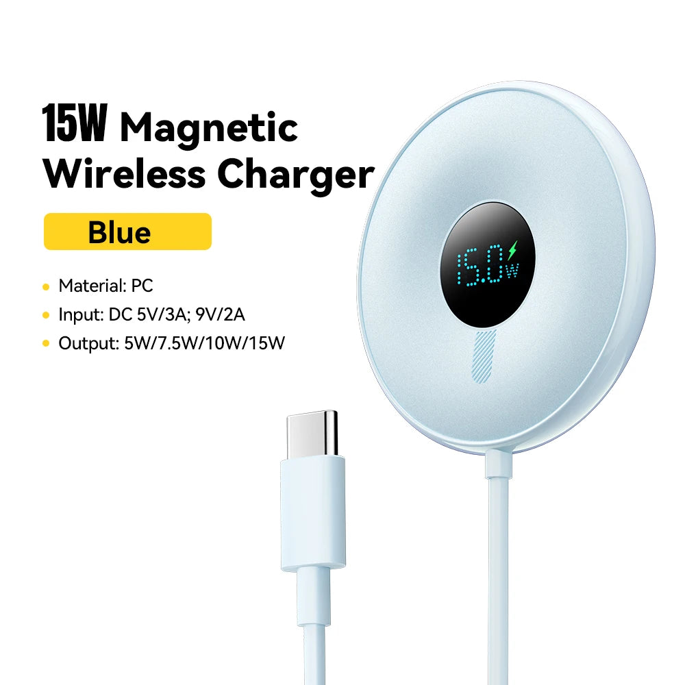 Magnetic Wireless Charger 15W with Digital Display - MagSafe Compatible 15W Blue CN Tidesmit