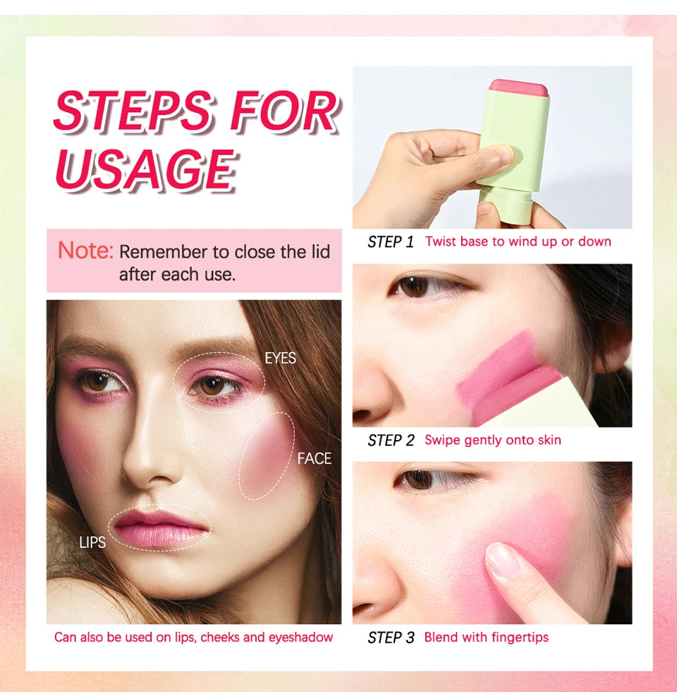 Tidesmit multi-functional blush stick cream rouge for face makeup showcasing waterproof blendable color texture