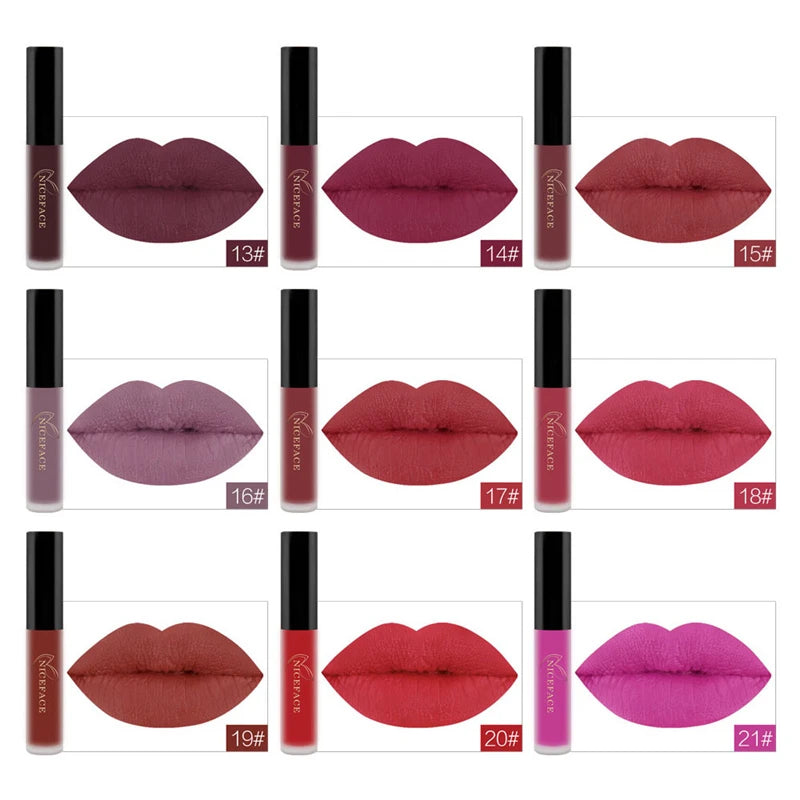 25-color waterproof matte liquid lipstick set featuring long-lasting, highly pigmented lip makeup in diverse shades.