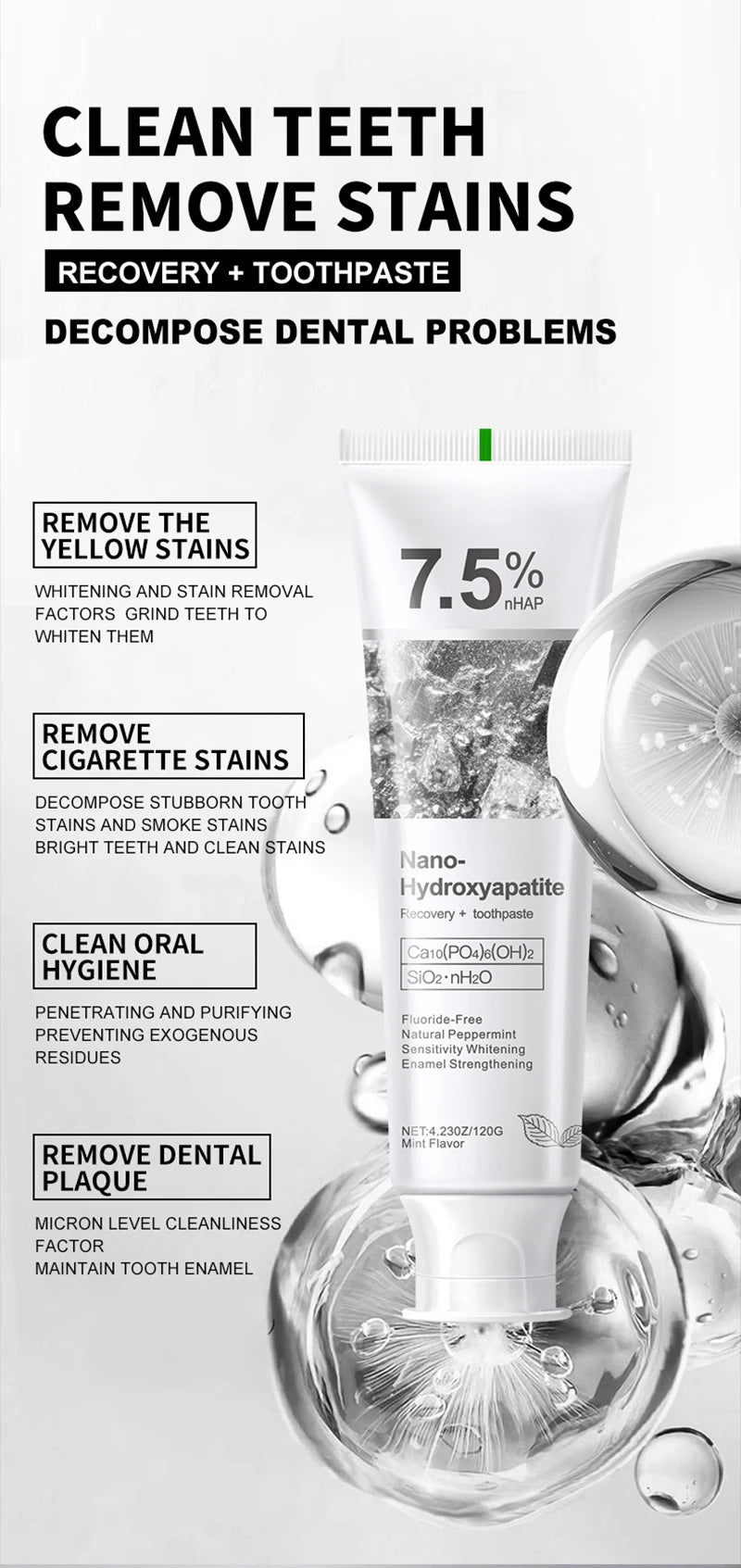 Tidesmit 7.5% Hydroxyphosphate teeth whitening toothpaste for stain removal and fresh breath oral care