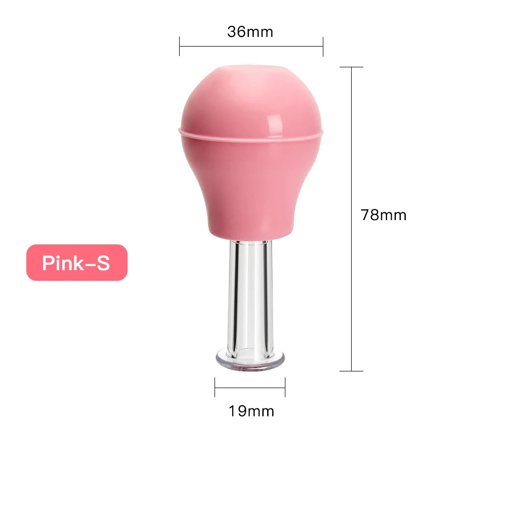 Small pink facial vacuum cupping massager for skin lifting and anti-cellulite, 36mm by 78mm size with measurements.