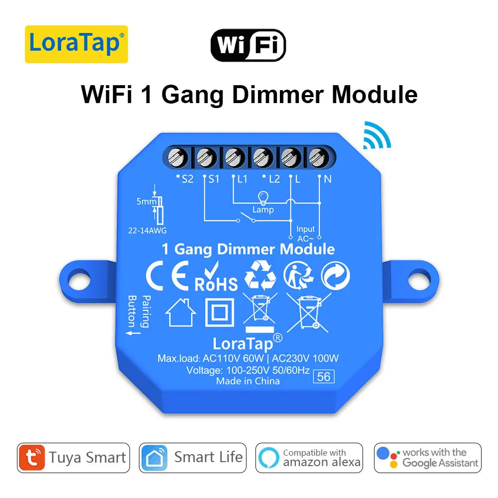 Smart WiFi Light Switch Module for Home Automation - App Controlled WiFi 1 Gang Dimmer Tidesmit