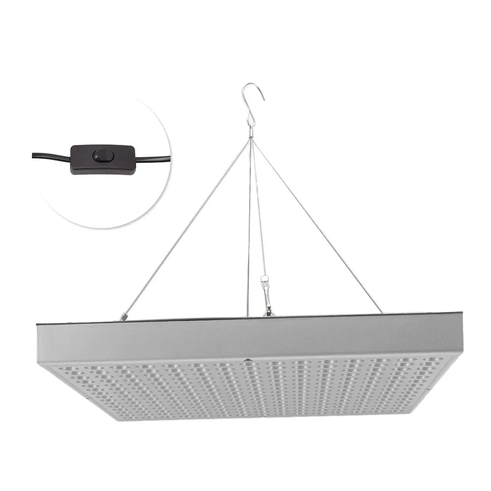 UV solarium tanning lamp with 225 LED bulbs, adjustable hanging steel cables, and power switch for home skin tanning.