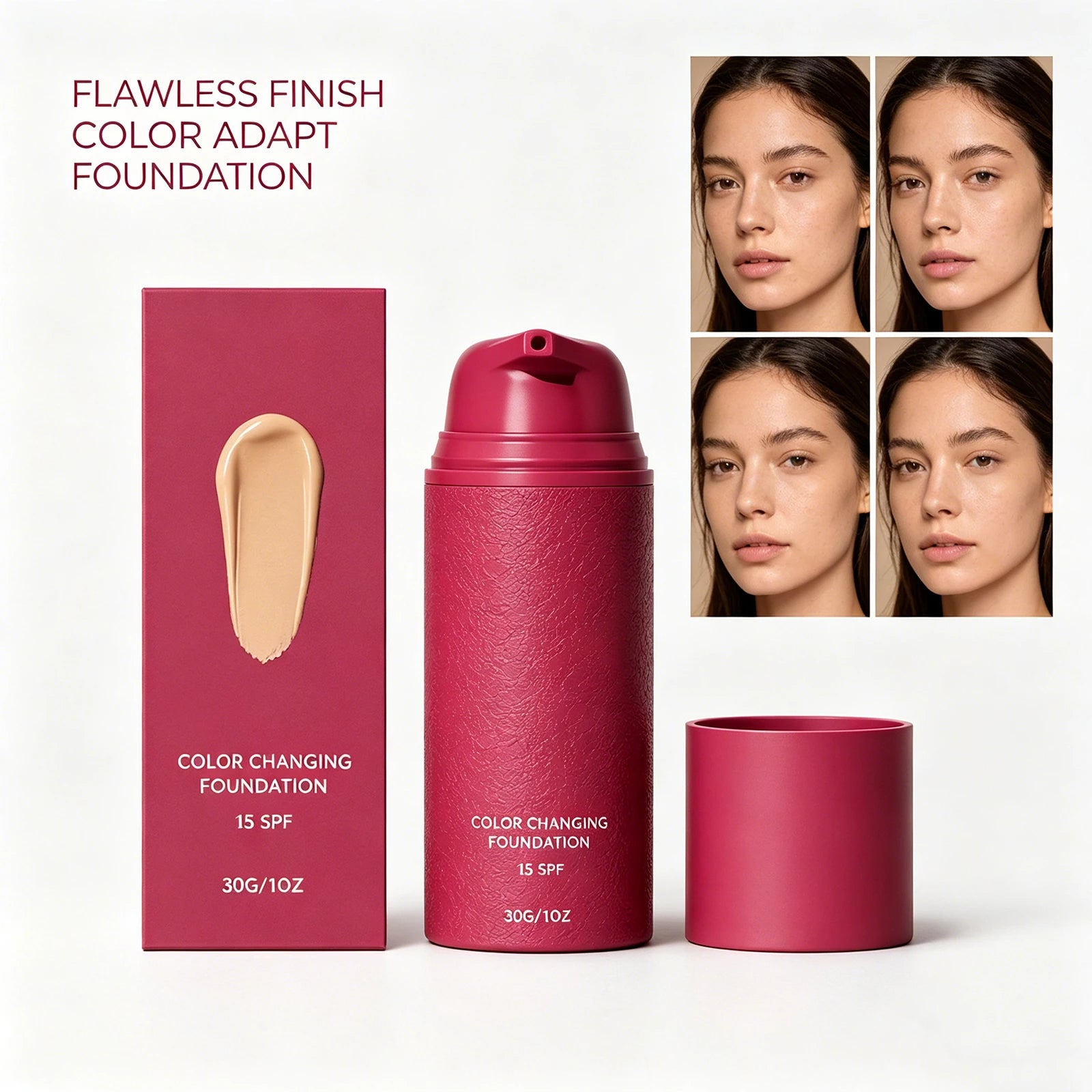 Tidesmit color changing foundation 30g long lasting waterproof base makeup with natural tone adapting smooth finish