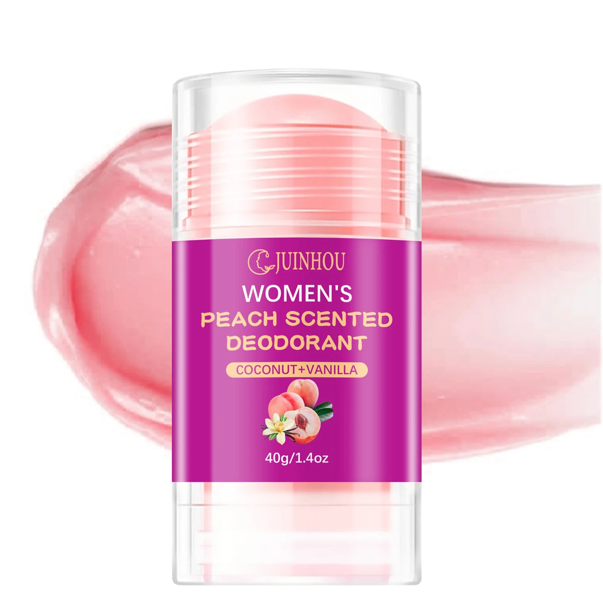 Tidesmit JUINHOU 40g women's peach deodorant stick for odor protection with a light scent and moisturizing formula.