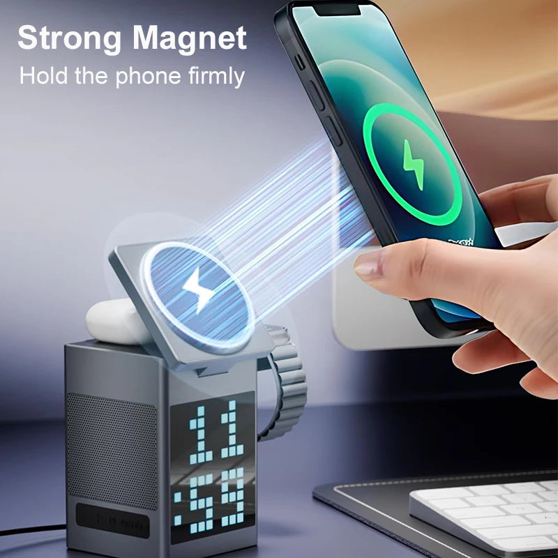 3-in-1 Magnetic Wireless Charger with Bluetooth Speaker - Black Tidesmit