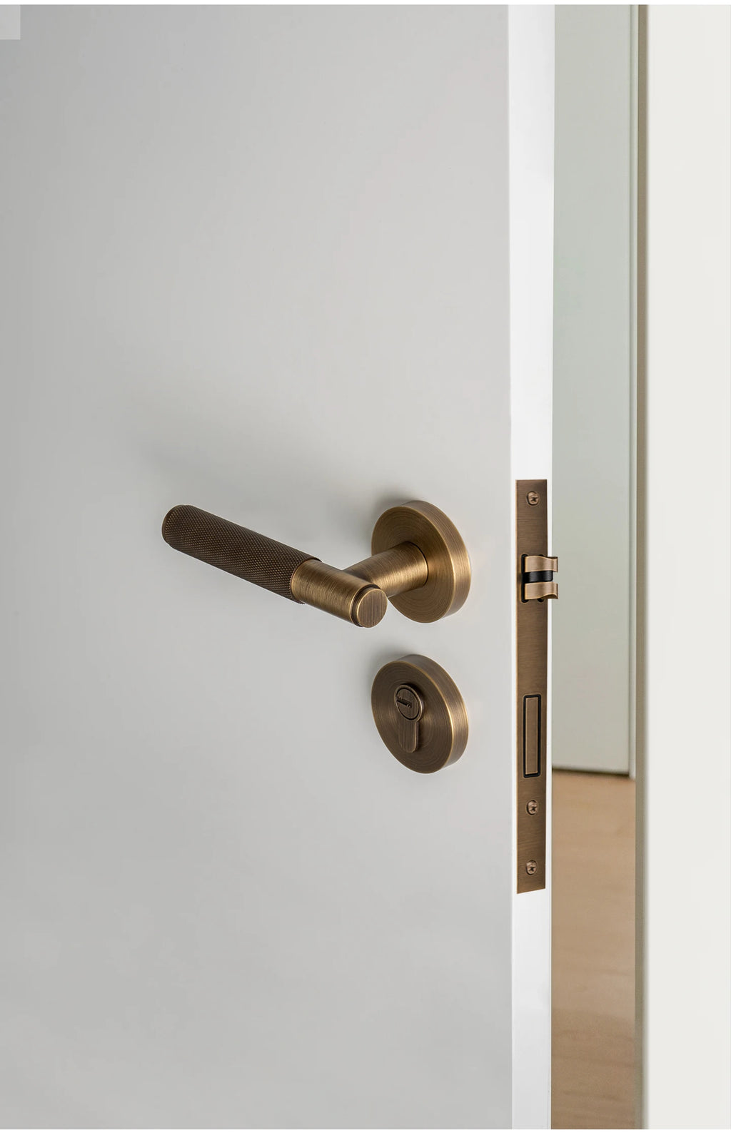 DOOROOM Brass Door Lock Set Modern Knurled Antique Bronze Interior Door Lock Decorative Lock Privacy Lock Passage Lock