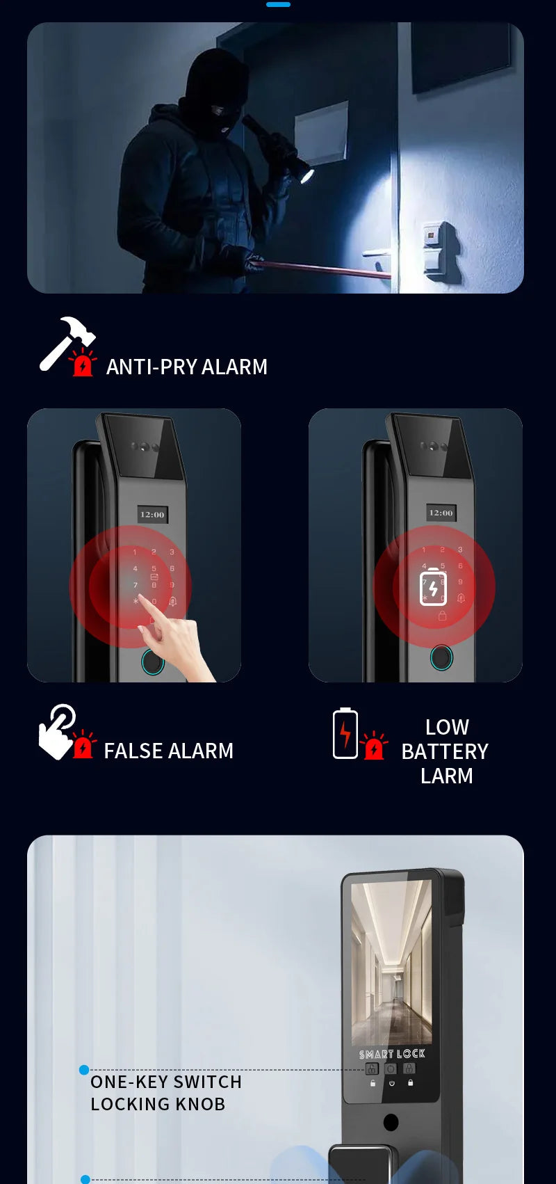 3D Face Real-time Intercom Smart Door Lock Biometric Electronic Security Camera Intelligent Fingerprint Password Key Unlock