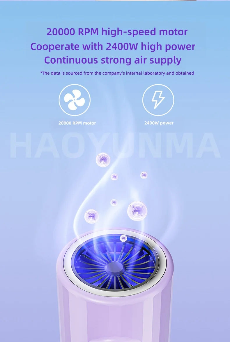 2400W blue light ionic hair dryer with high-speed motor for fast, salon-quality quick drying.