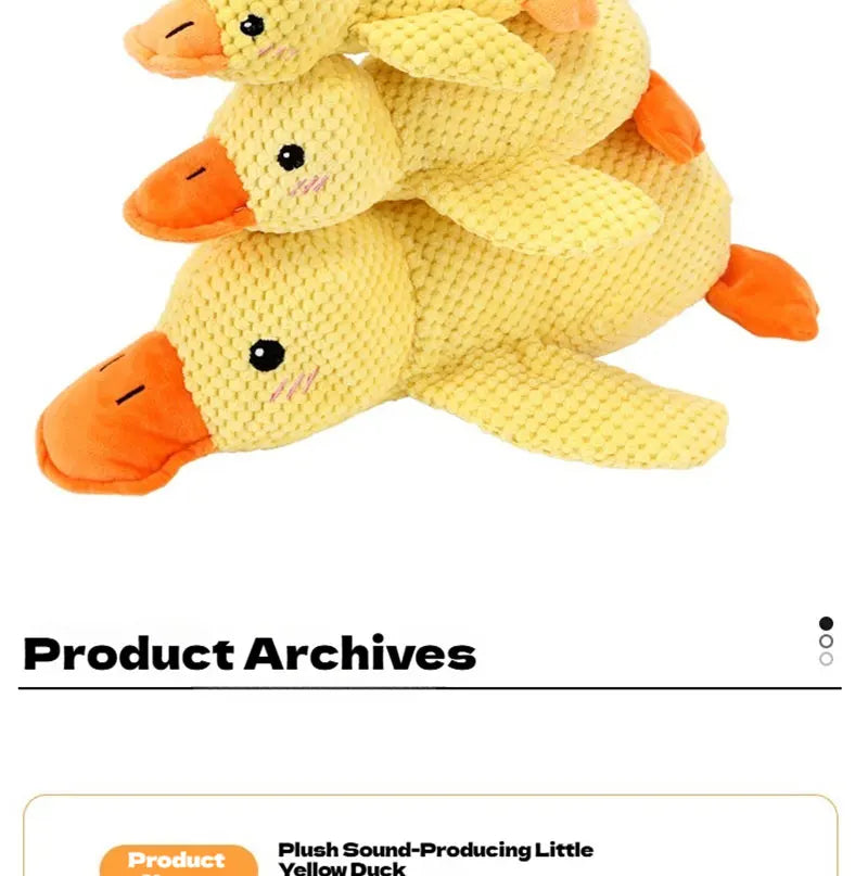 Bite-resistant plush yellow duck dog toy for interactive play and boredom relief. Durable textured pet companion.