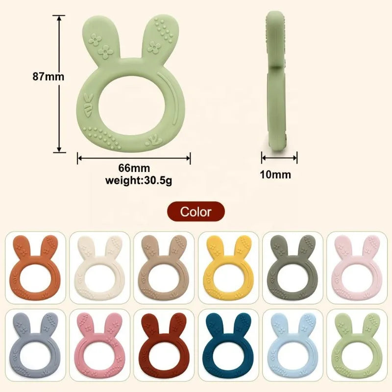 Cartoon Rabbit Baby Soft Silicone Teether Ring BPA Free Newborn Chewing Sensory Toy Food Grade Toddler Teething Toys Baby Stuff