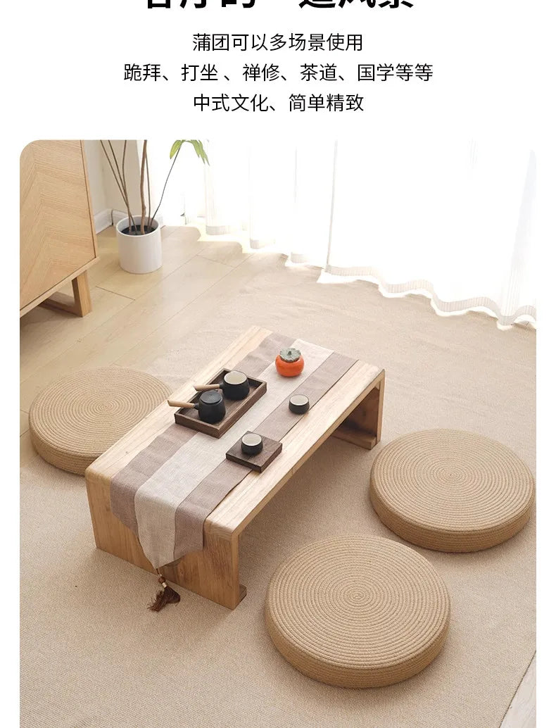 Cotton Thread Hand Woven Japanese Tatami Futon Breathable Comfortable Grass Woven Hemp Rope Floor Cushion Meditation Worship