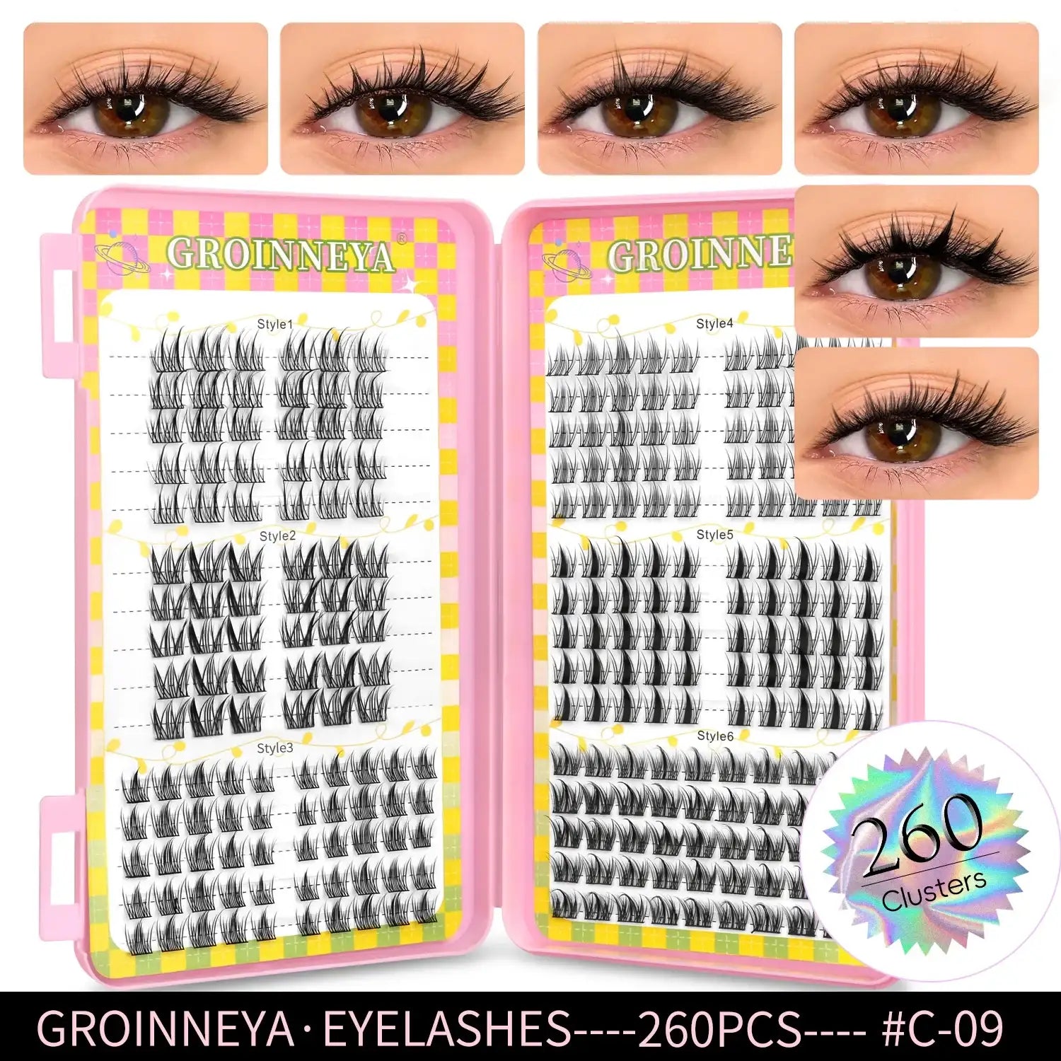GROINNEYA Eyelashes Clusters 320 pcs Natural Eyelash extension Cluster Lashes Volume Mixed Tray Lashes Cluster Natural
