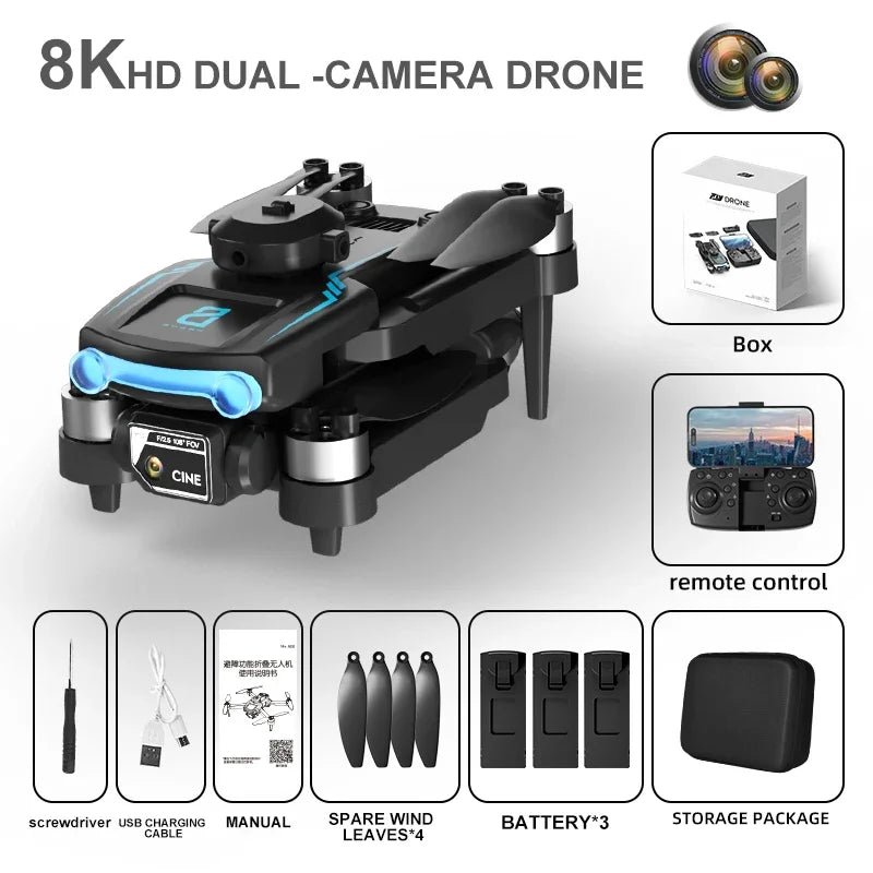 8K HD Camera Drone | Foldable Obstacle Avoidance Quadcopter 8K Dual camera 3B Tidesmit