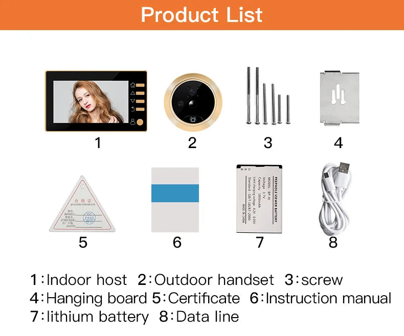 New 4.3 Inch Peephole 140° Smart Video Doorbells Door Viewer Camera Security Monitor 1080P HD Visual Doorbell