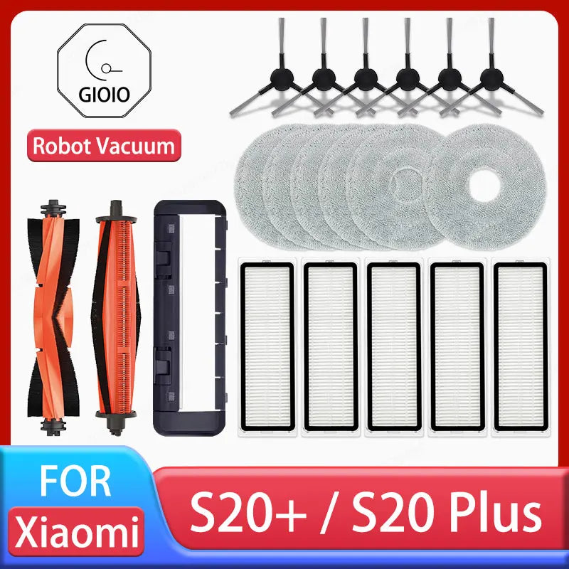 Tidesmit replacement parts set for Xiaomi Robot Vacuum S20+ and S20 Plus including main brush, filter, and mop cloth