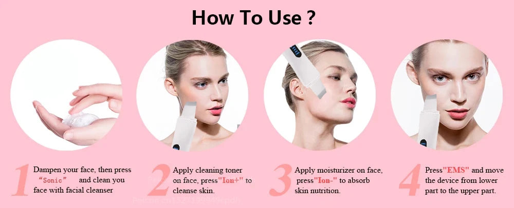 Ultrasonic Skin Scrubber Facial Cleanser - White Professional Care Scrubs Treatments Tidesmit