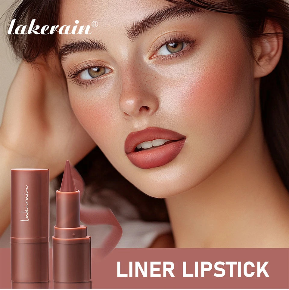 Lakerain matte red-brown lipstick pen for gradient lips. Waterproof, long-lasting lip liner and lipstick combo.