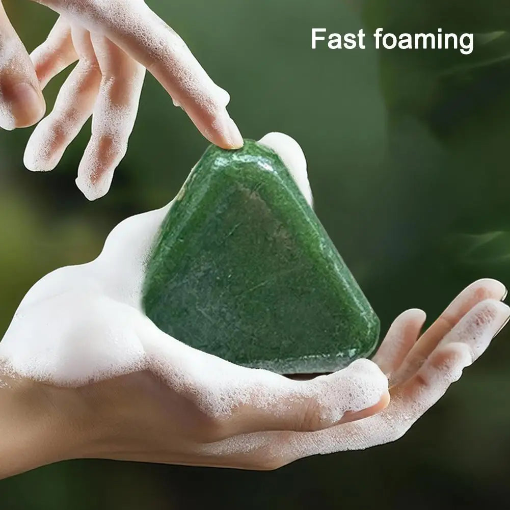 1-10PCS Triangle Shampoo Bar, Usman Grass Shampoo Bar,Nature Seven Green Soap Shampoo, Calming & Strengthens Hair for Women Men