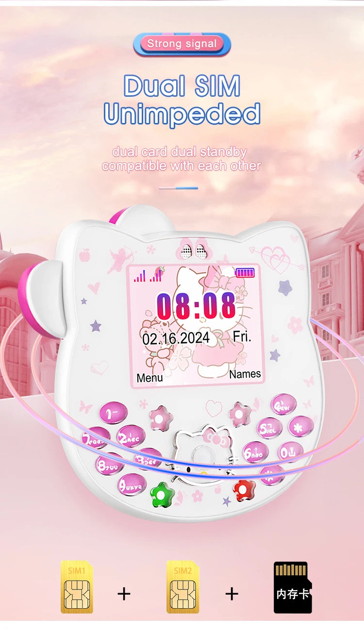 2024 Sanrio Hello Kitty Flip Phone Kawaii K688 Cartoon Taiml Cute Mini Phone Birthday Fashion Gift Toys Christmas For Anime Fans