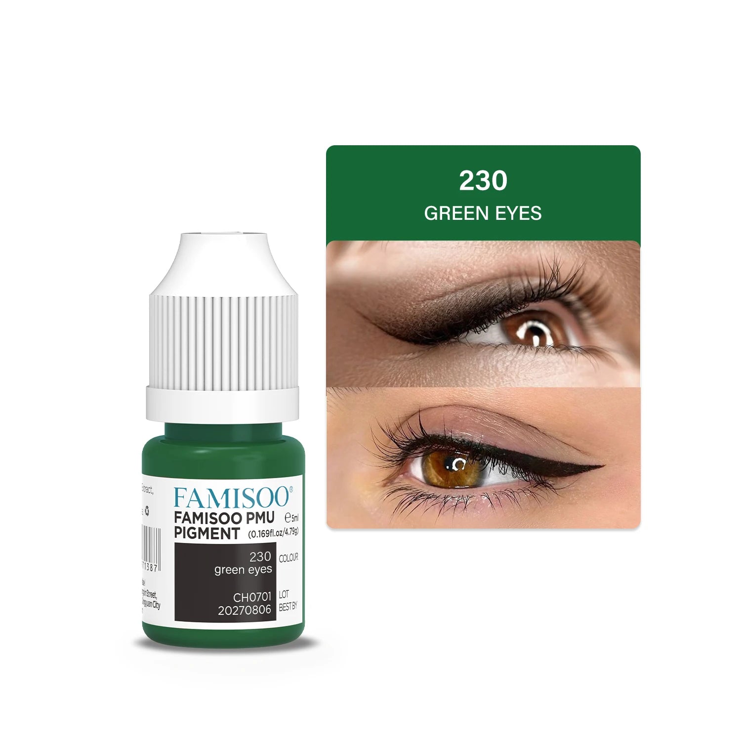 Eyebrow Tattoo Ink - Professional 5ml Microblading Pigment for PMU Machines Permanent Makeup Machines 230 Eyeliner green