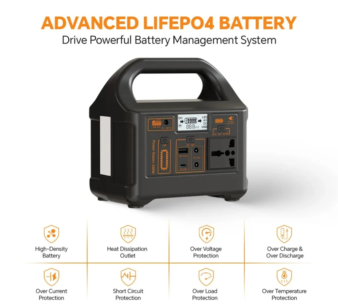 200W Portable Power Station 153.6Wh LiFePO4 Battery AC 110V/220V Solar Generator for Power Bank Camping RV Emergency