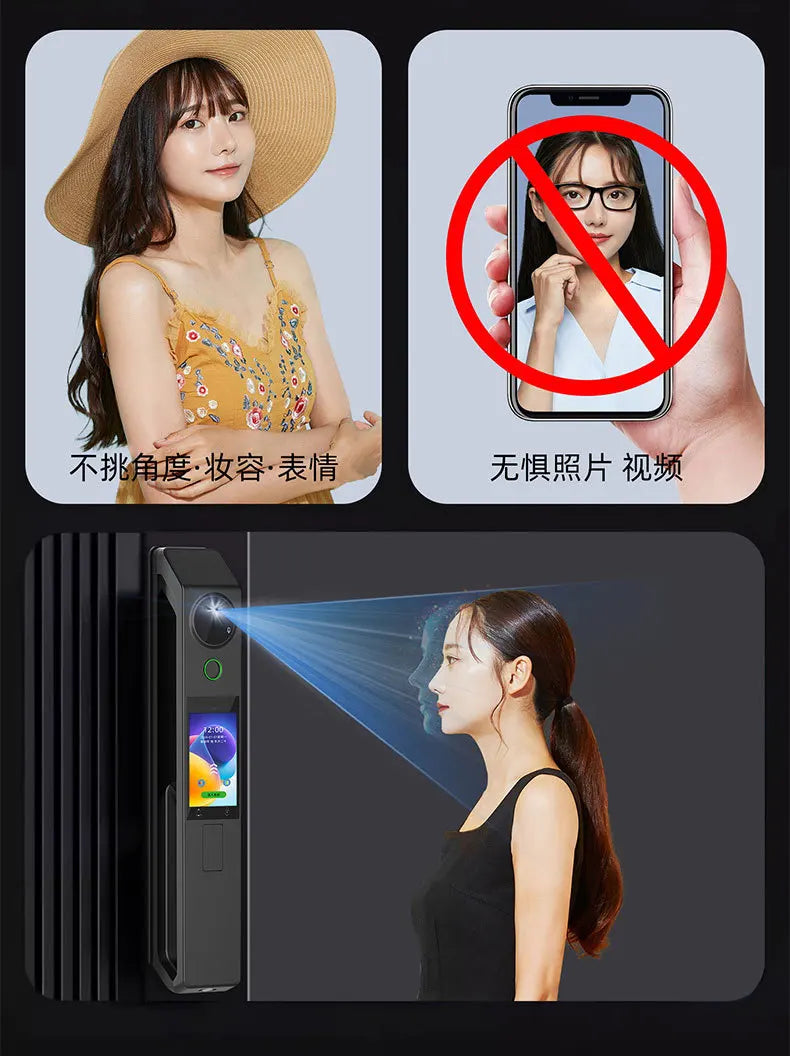 Fully automatic 3D visual facial recognition fingerprint, dual screen dual camera, home smart password lock