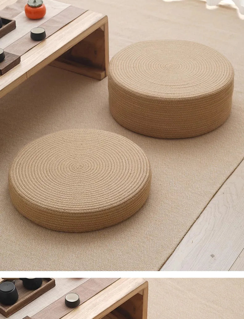 Cotton Thread Hand Woven Japanese Tatami Futon Breathable Comfortable Grass Woven Hemp Rope Floor Cushion Meditation Worship