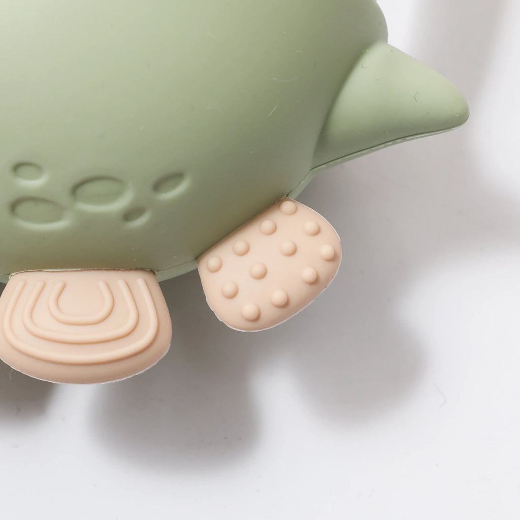 Baby Silicone Teether Toys,Perfect for Teething Toys 0-3-6 Months and Shower Gifts, BPA-Free, Ergonomic Dinosaur Wood Design.