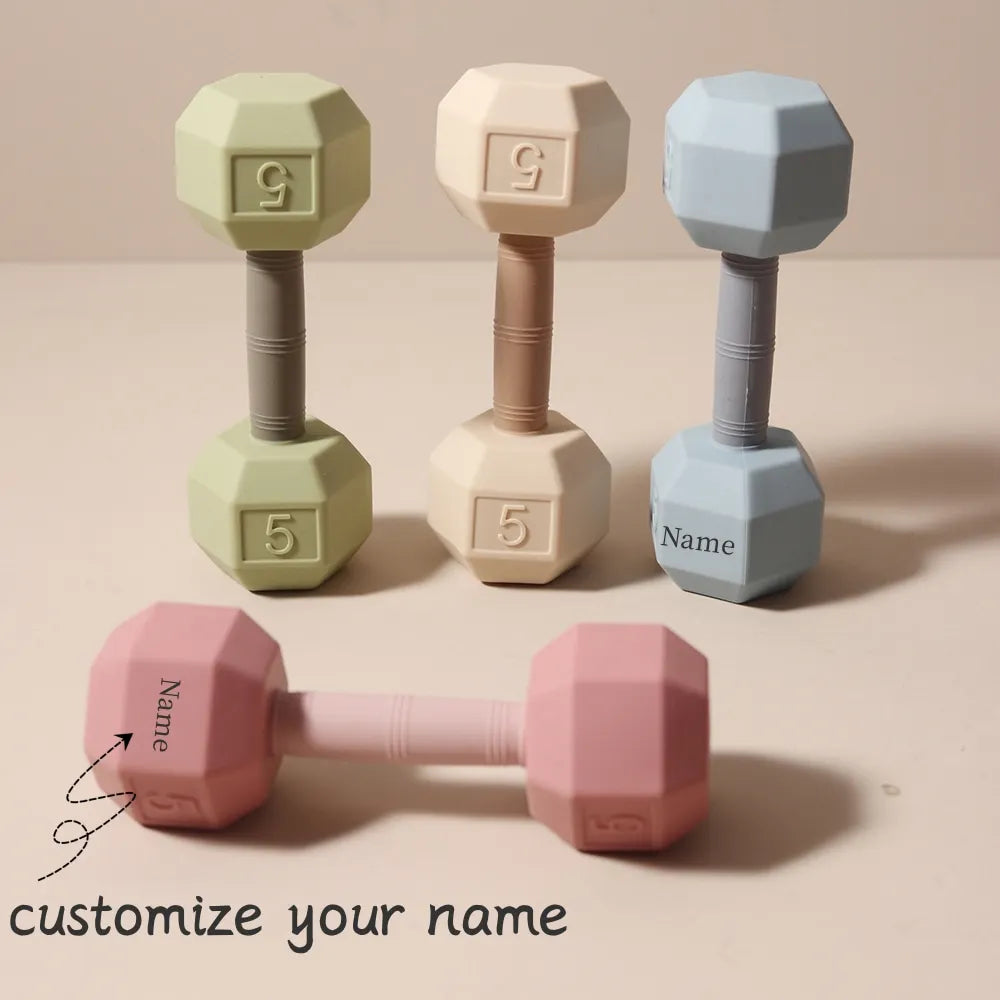 Personalized Baby Teether Custom Name Silicone Rattle Toy Dumbell Soft Teething Toy Infant Funny