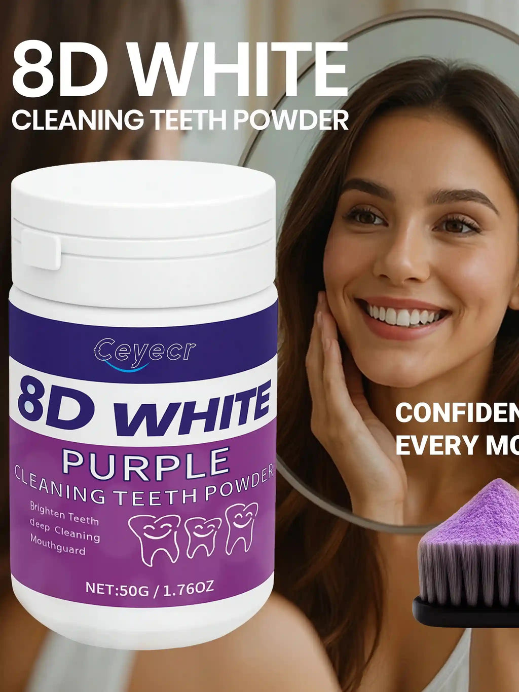 Tidesmit 8D teeth whitening powder for deep cleaning and fresh breath, 50g dental care powder