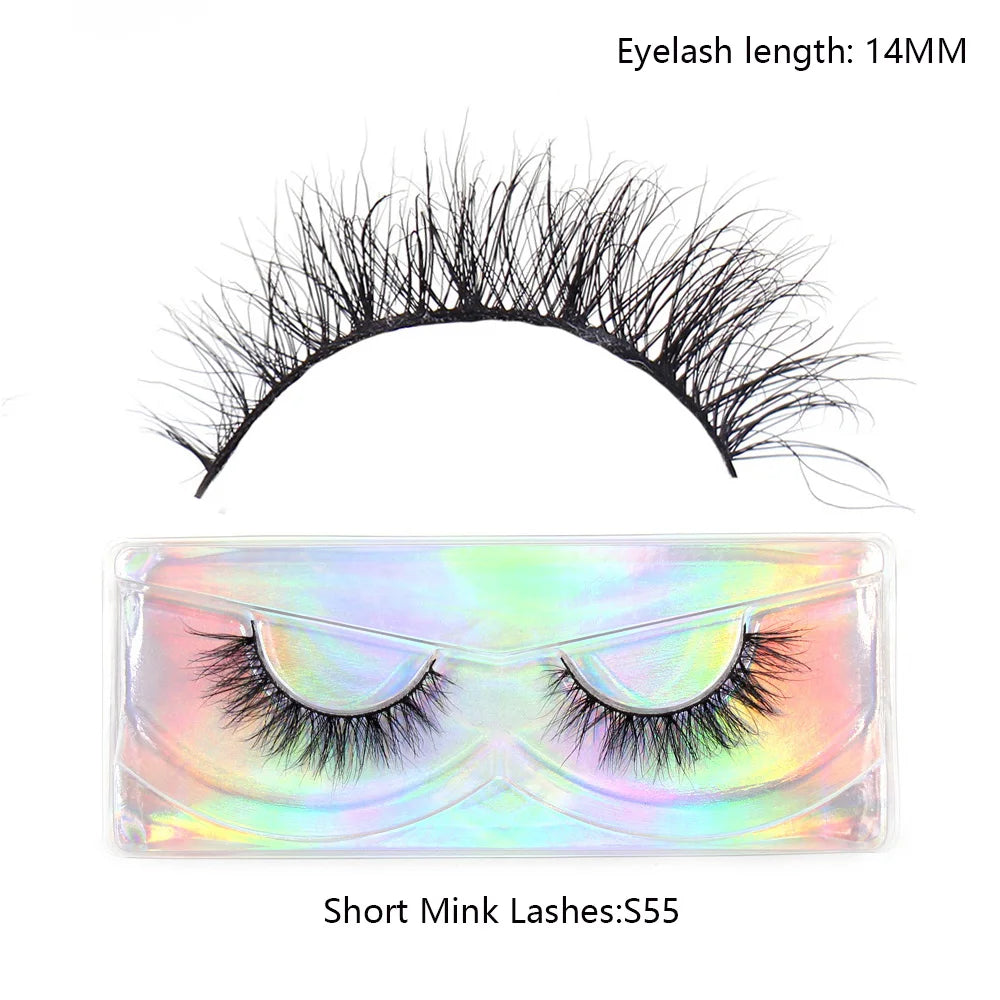 Tidesmit 12mm-15mm short natural 3D mink lashes fluffy wispy false eyelash extensions for makeup detail view