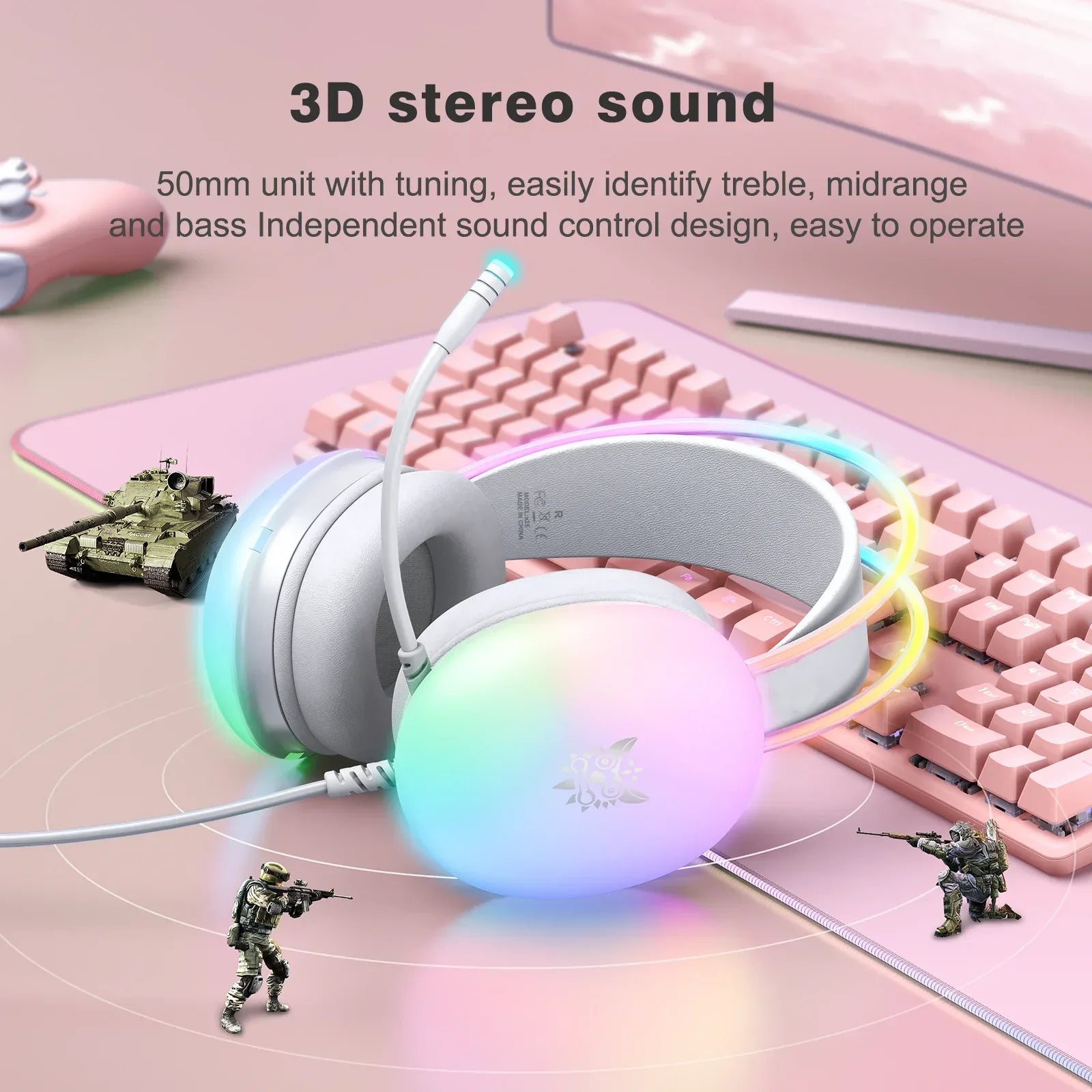 Tidesmit RGB Gaming Headset With Noise Cancelling Mic - Over-Ear PC Tidesmit