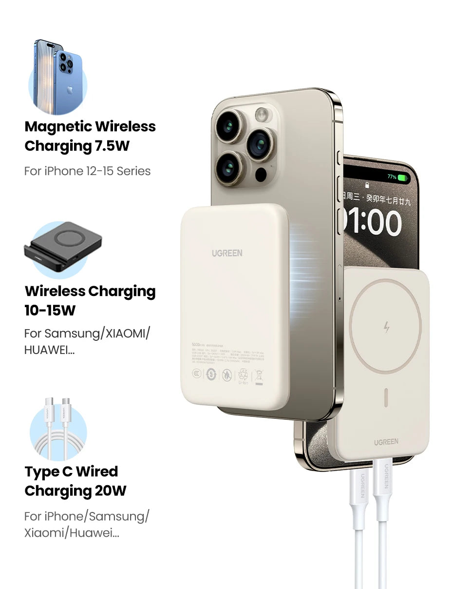Magnetic Power Bank 10000mAh for MagSafe iPhone - Fast Wireless Charging Tidesmit