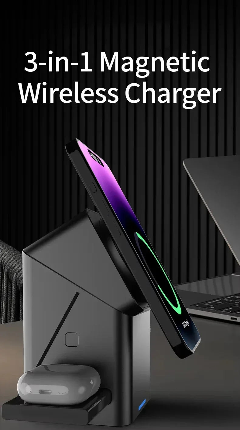 3-in-1 Magnetic Wireless Charger for Apple Devices | Grey Tidesmit