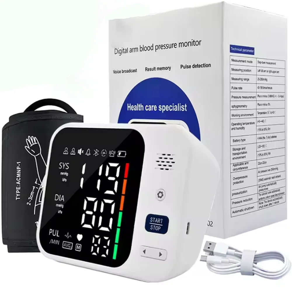 Automatic Tonometer Upper Arm Blood Pressure Monitor High Accurate Pressure Measure Tool Sphygmomanometer Tensiometer BP Monitor
