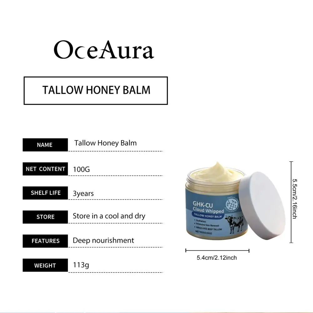 Tallow Honey Balm 100g Grass-Fed Moisturizer Hydration Nourishing Gentle Skin Renewal Cloud Whipped Formula
