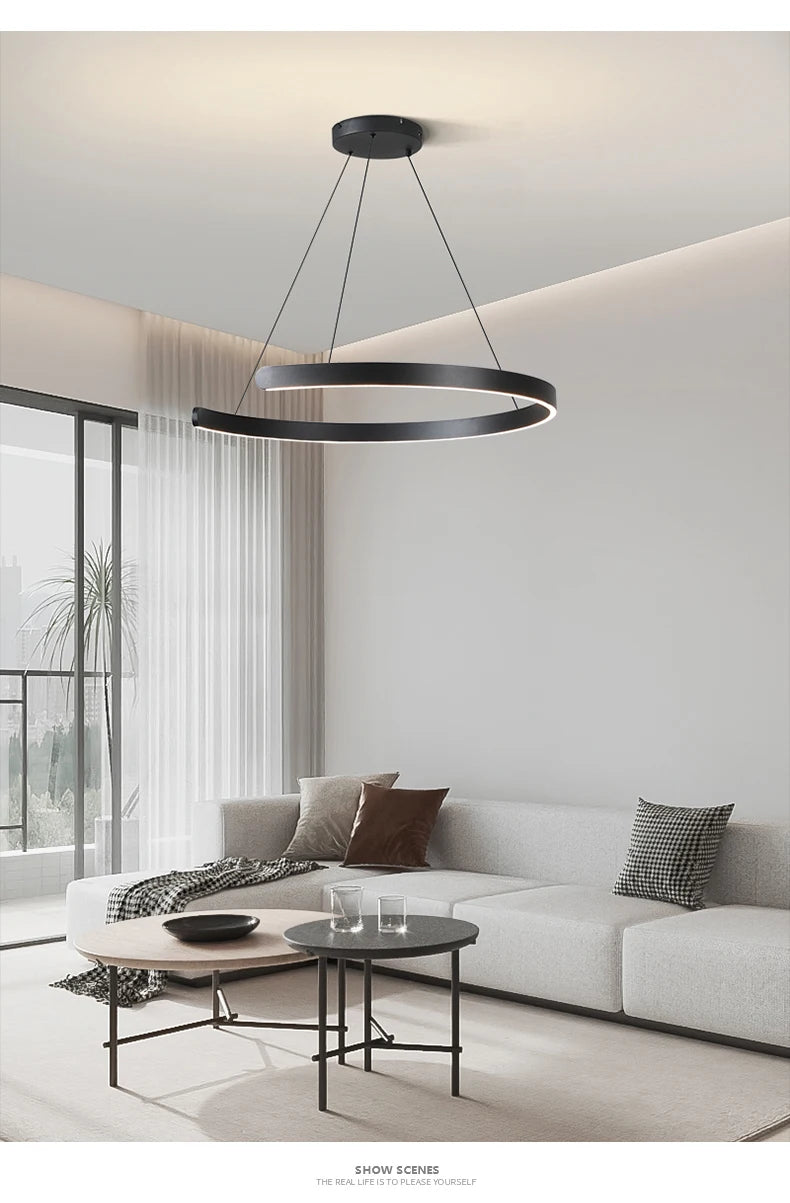 Modern LED Ring Ceiling Chandelier 60cm Black - Minimalist Decor Tidesmit