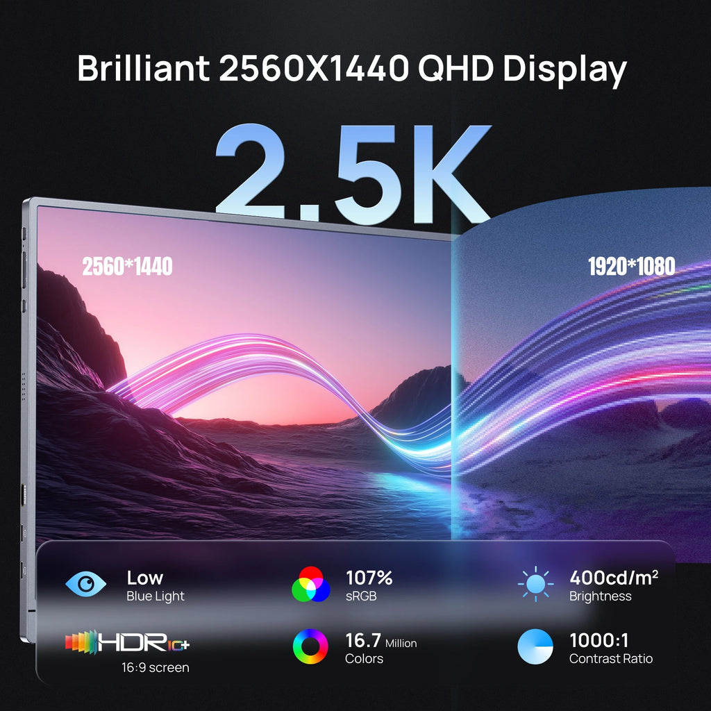 ARZOPA 16.1'' 180Hz 2.5K Portable Monitor, 2560x1440 QHD 107% sRGB, External Second Screen for Laptop, PC, PS5, Mac, Xbox-Z3FC