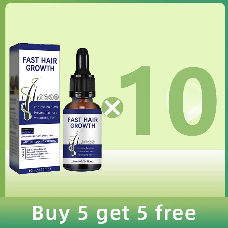 Anti-hair growth essence in a dropper bottle with packaging, labeled "Fast Hair Growth," showing 10 units total.