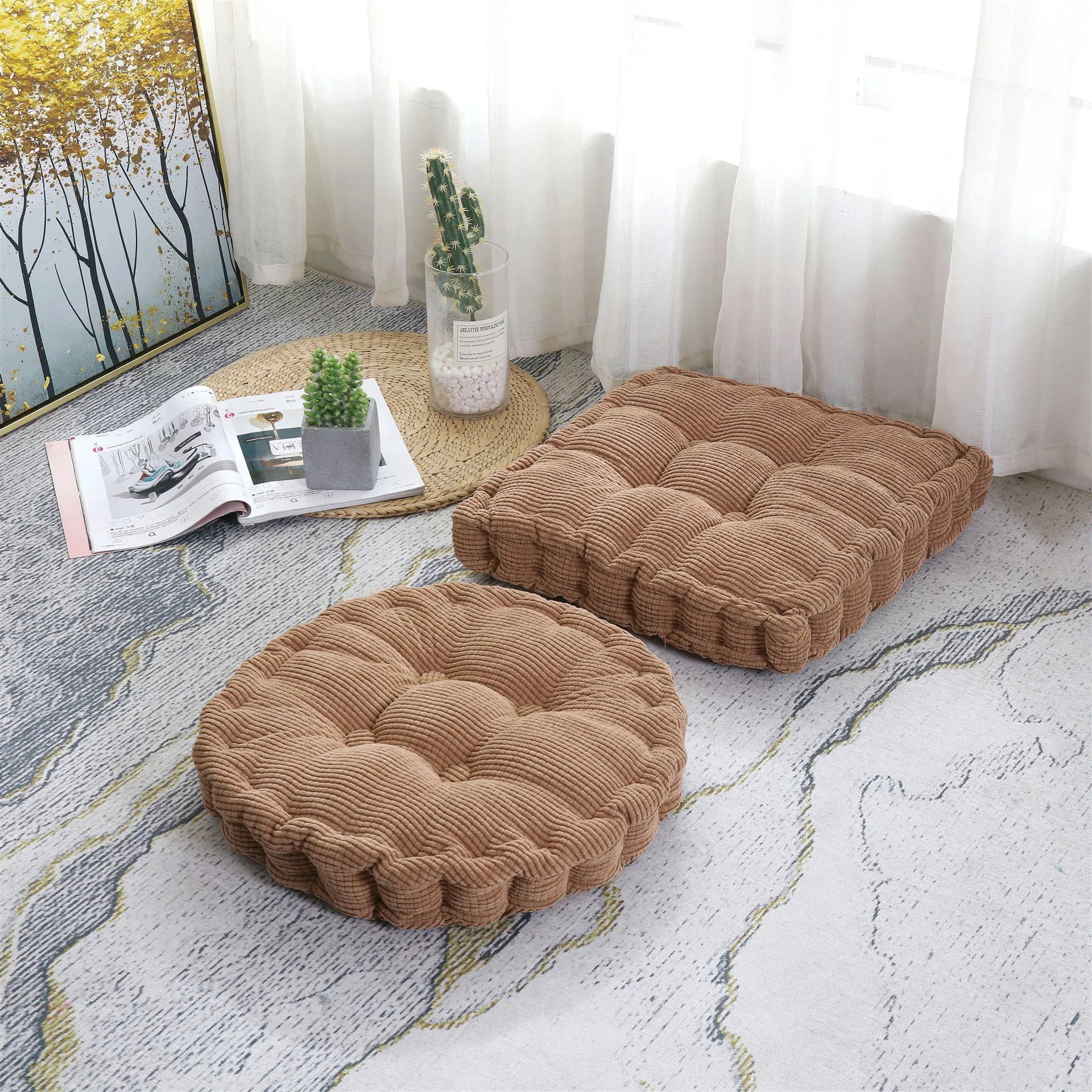 Meditation Floor Square Round Pillow For Seating Tufted Thick Pad Corduroy Cushion For Yoga Balcony Chair Seat Cushions Blue