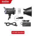 Litemons LA150D LED light kit includes a black lamp head, protective cover, reflector, power adapter, and cables.
