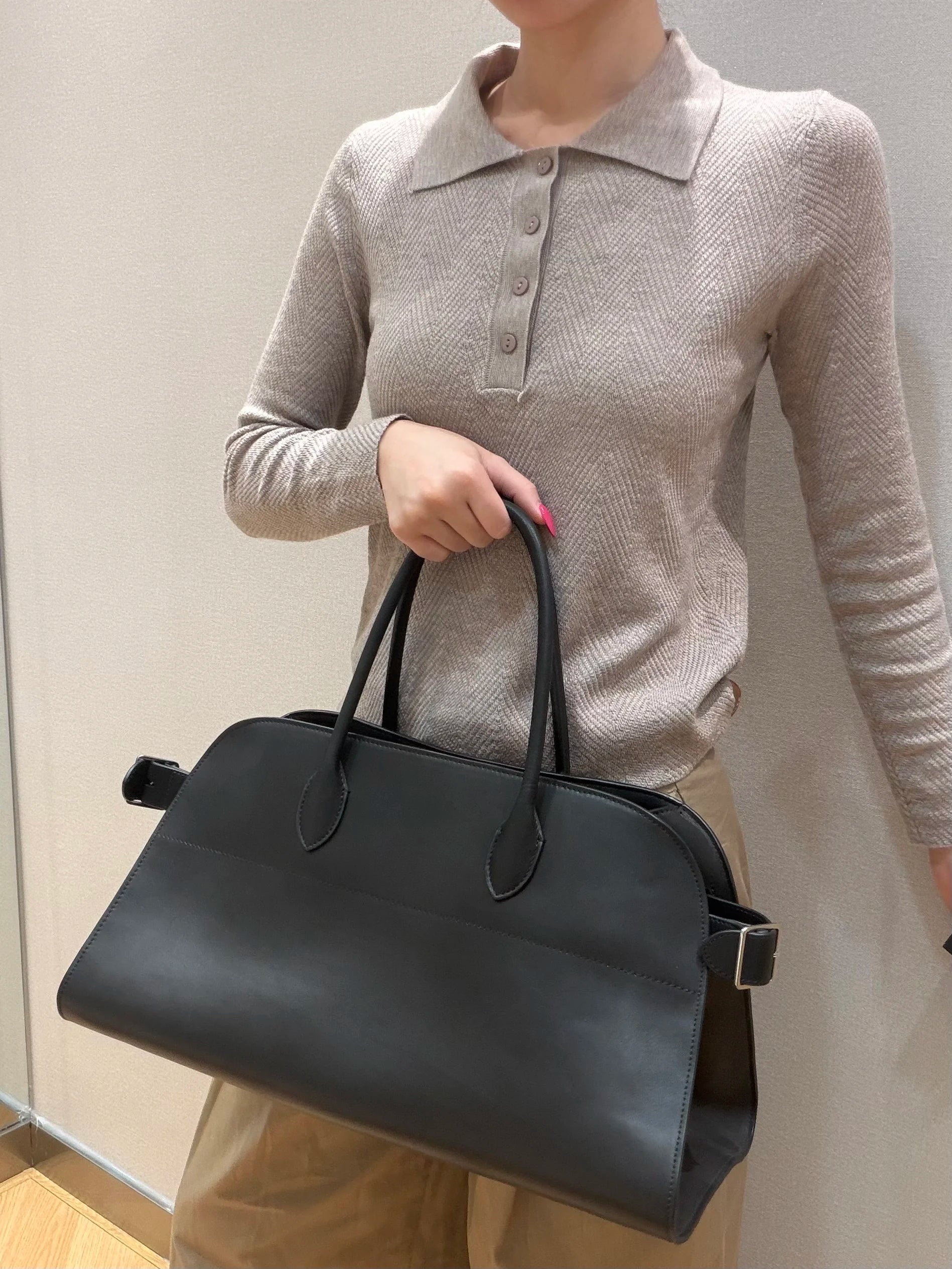 Unisex saddle leather all steel hardware inner sheepskin single shoulder large capacity hand-held horizontal bag